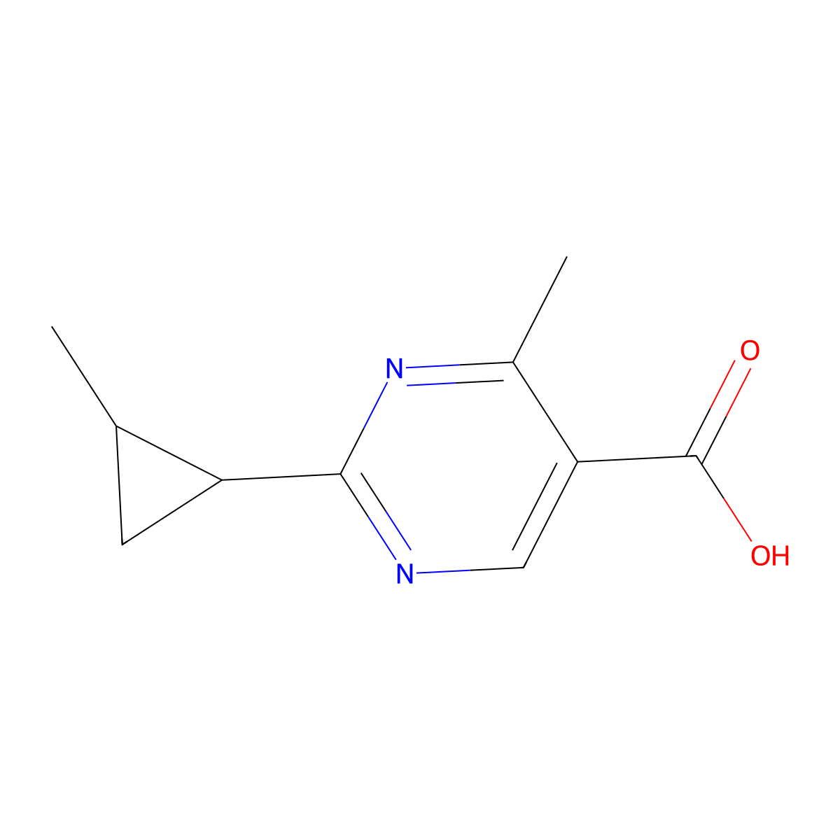 4-Methyl-2-(2-methylcyclopropyl)pyrimidine-5-carboxylic acid molecular structure, CAS 1481785-62-9