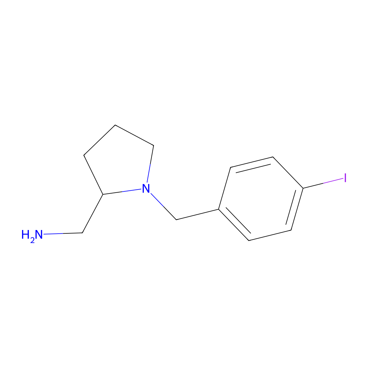 {1-[(4-Iodophenyl)methyl]pyrrolidin-2-yl}methanamine molecular structure, CAS 1481798-77-9