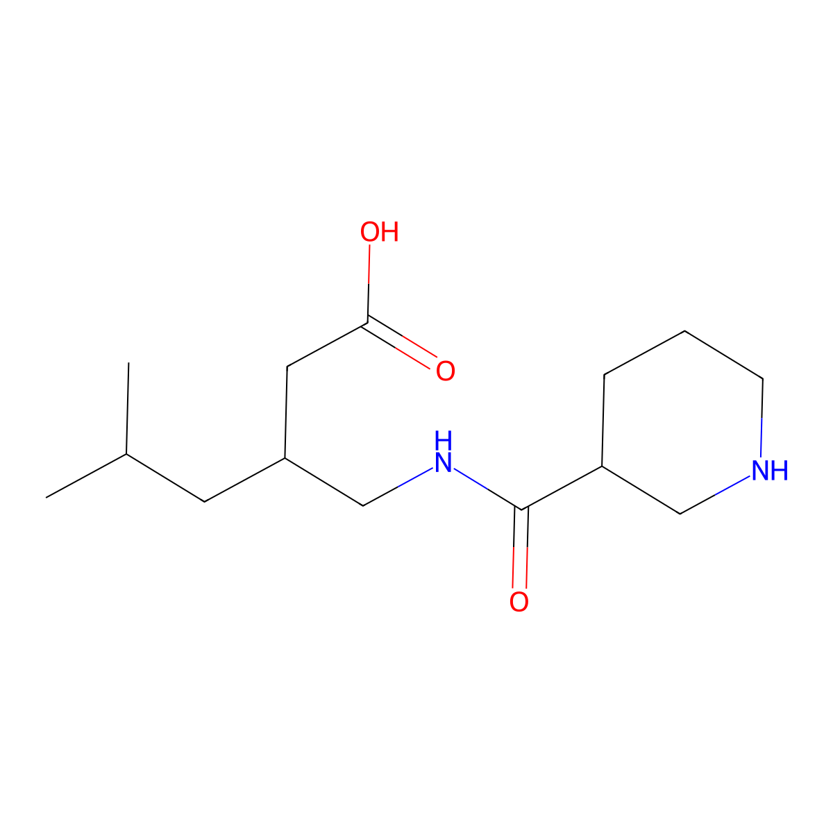 5-Methyl-3-{[(piperidin-3-yl)formamido]methyl}hexanoic acid molecular structure, CAS 1481803-04-6