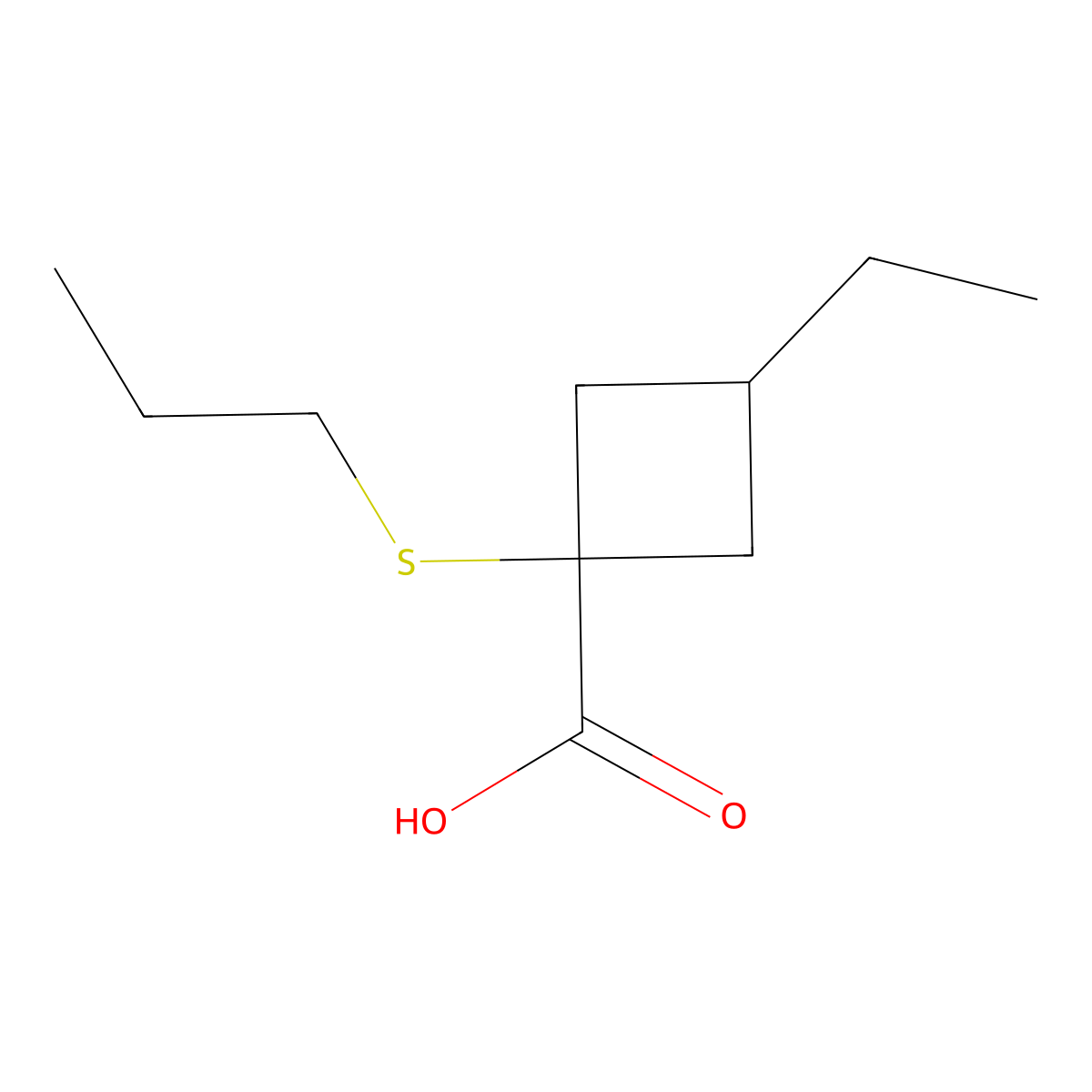 3-Ethyl-1-(propylthio)cyclobutane-1-carboxylic acid molecular structure, CAS 1481851-02-8