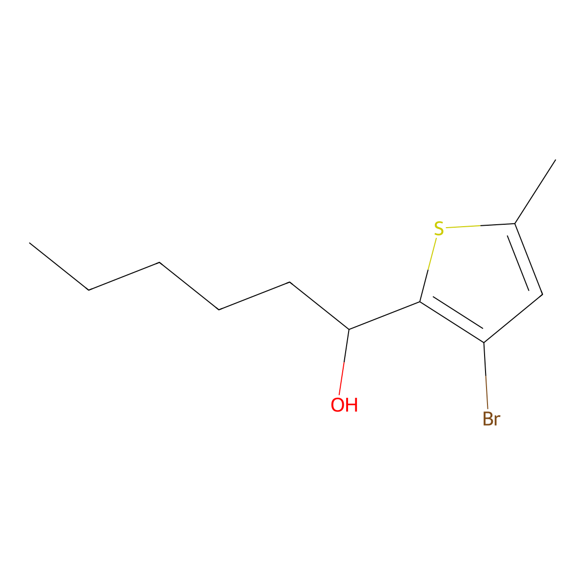 1-(3-Bromo-5-methylthiophen-2-yl)hexan-1-ol molecular structure, CAS 1481952-45-7