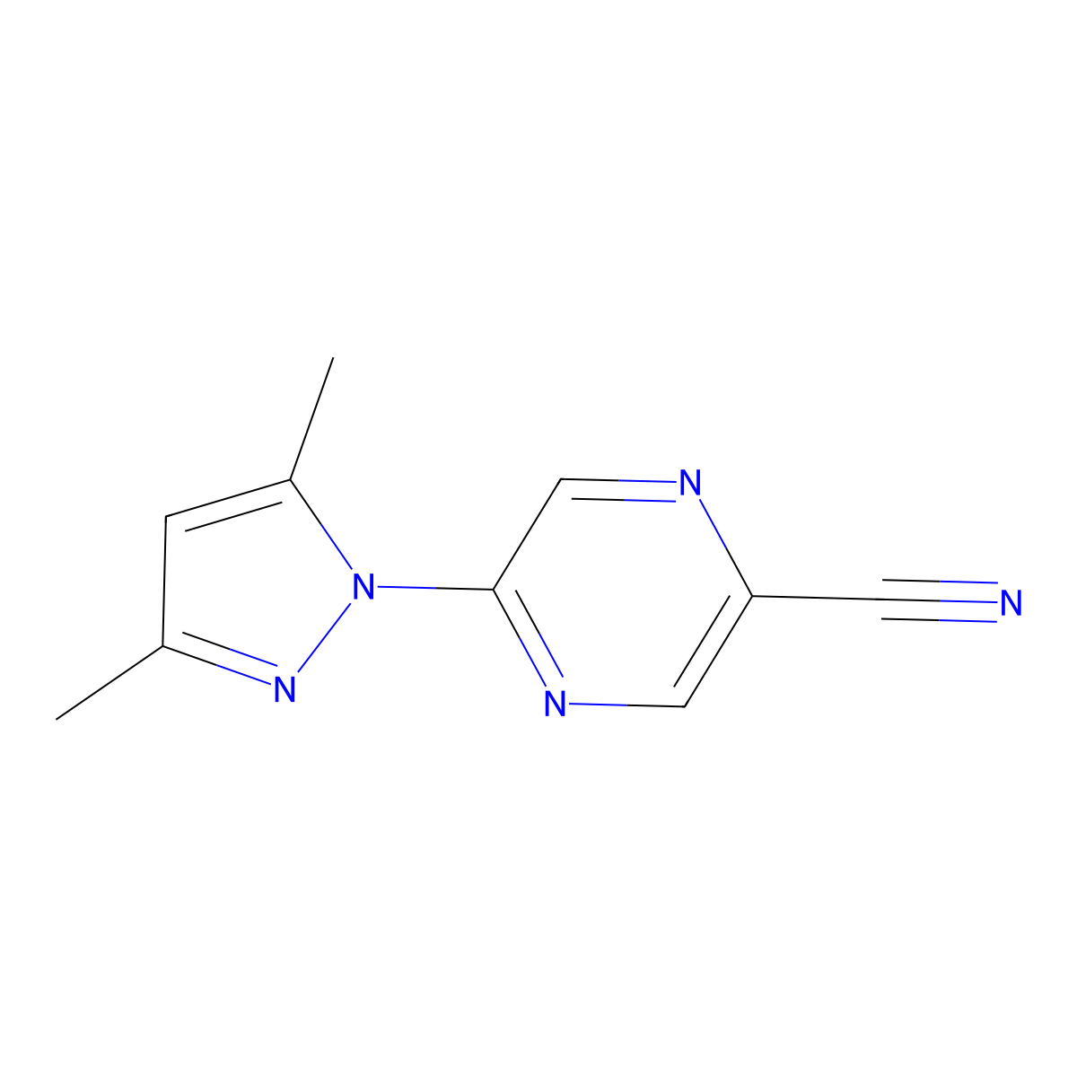 5-(3,5-dimethyl-1H-pyrazol-1-yl)pyrazine-2-carbonitrile molecular structure, CAS 1482007-43-1