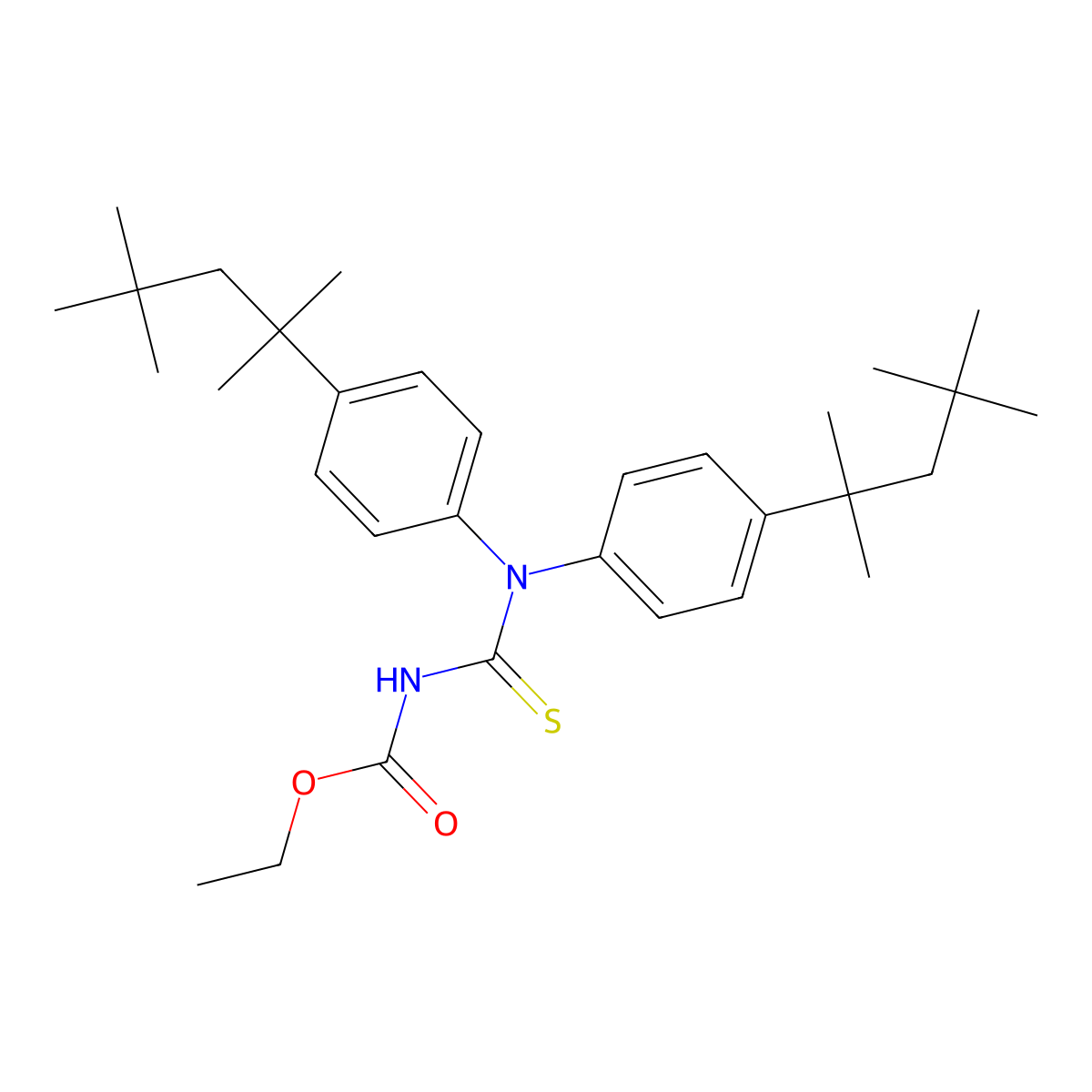 Ethyl N-{bis[4-(2,4,4-trimethylpentan-2-yl)phenyl]carbamothioyl}carbamate molecular structure, CAS 148204-55-1