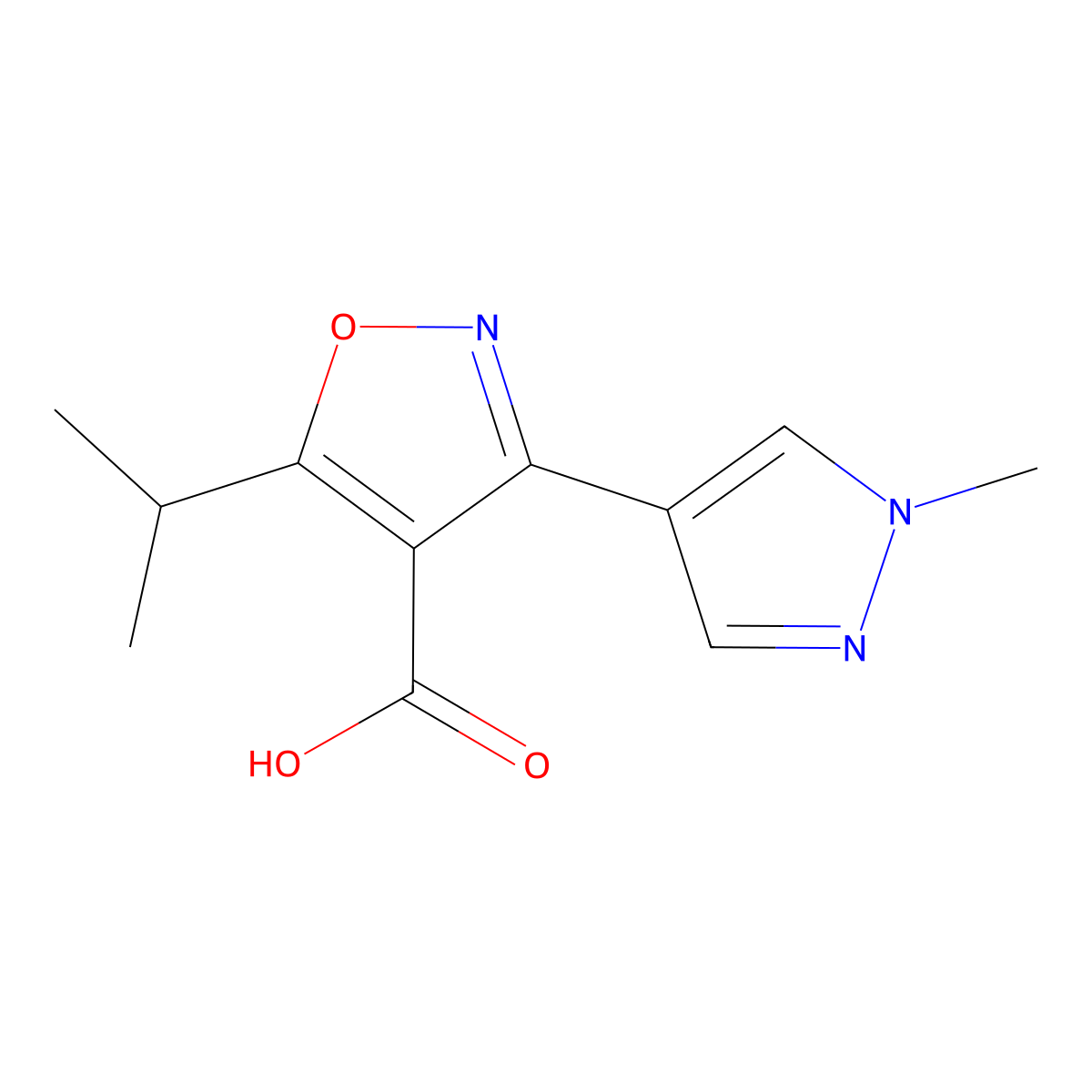 5-Isopropyl-3-(1-methyl-1h-pyrazol-4-yl)isoxazole-4-carboxylic acid molecular structure, CAS 1482076-57-2