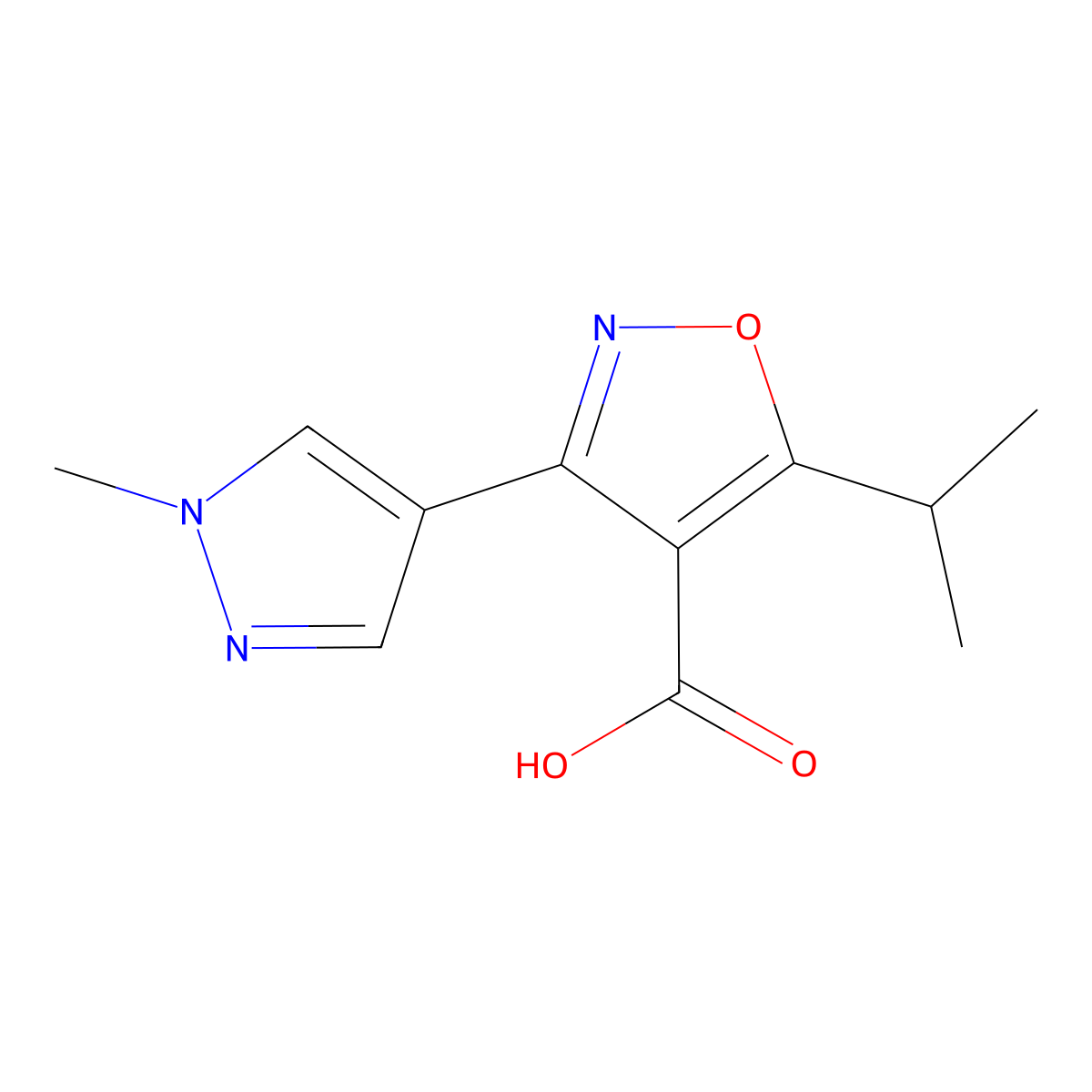 5-Isopropyl-3-(1-methyl-1h-pyrazol-4-yl)isoxazole-4-carboxylic acid molecular structure, CAS 1482076-57-2