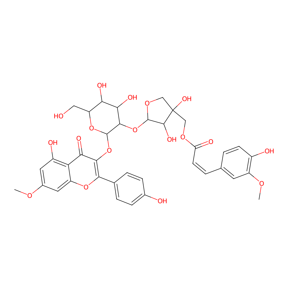 3-O-[5'''-O-feruloyl-beta-D-apiofuranosyl(1'''->2'')-beta-D-glucopyranosyl] rhamnocitrin molecular structure, CAS 148210-00-8