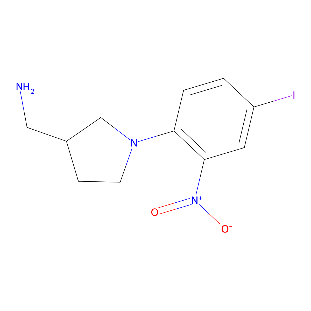 (1-(4-Iodo-2-nitrophenyl)pyrrolidin-3-yl)methanamine molecular structure, CAS 1482151-46-1