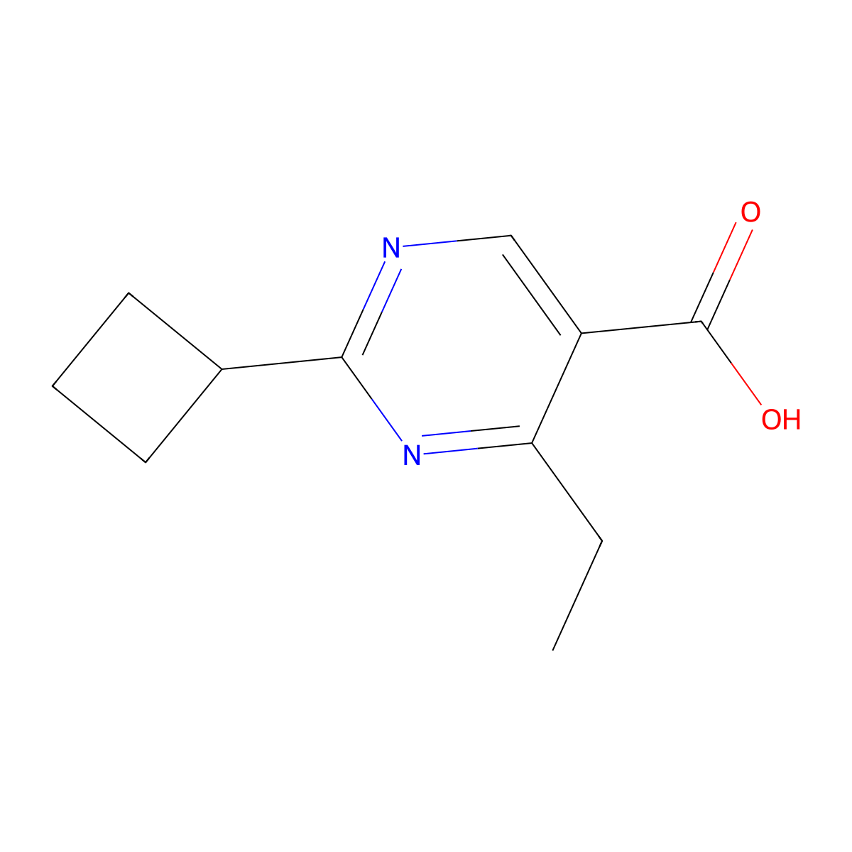 2-Cyclobutyl-4-ethylpyrimidine-5-carboxylic acid molecular structure, CAS 1482203-27-9