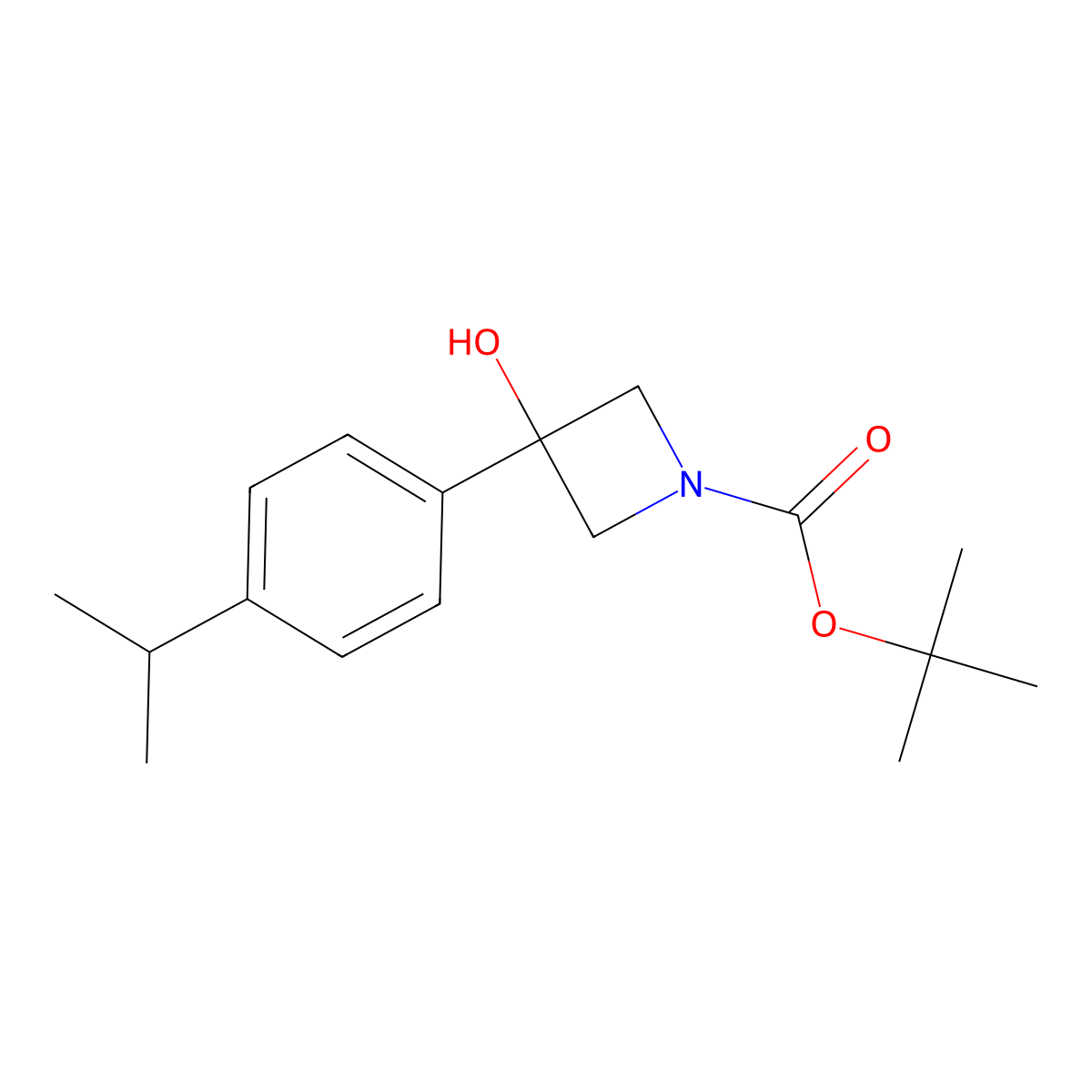 Tert-butyl 3-hydroxy-3-[4-(propan-2-yl)phenyl]azetidine-1-carboxylate molecular structure, CAS 1482232-47-2