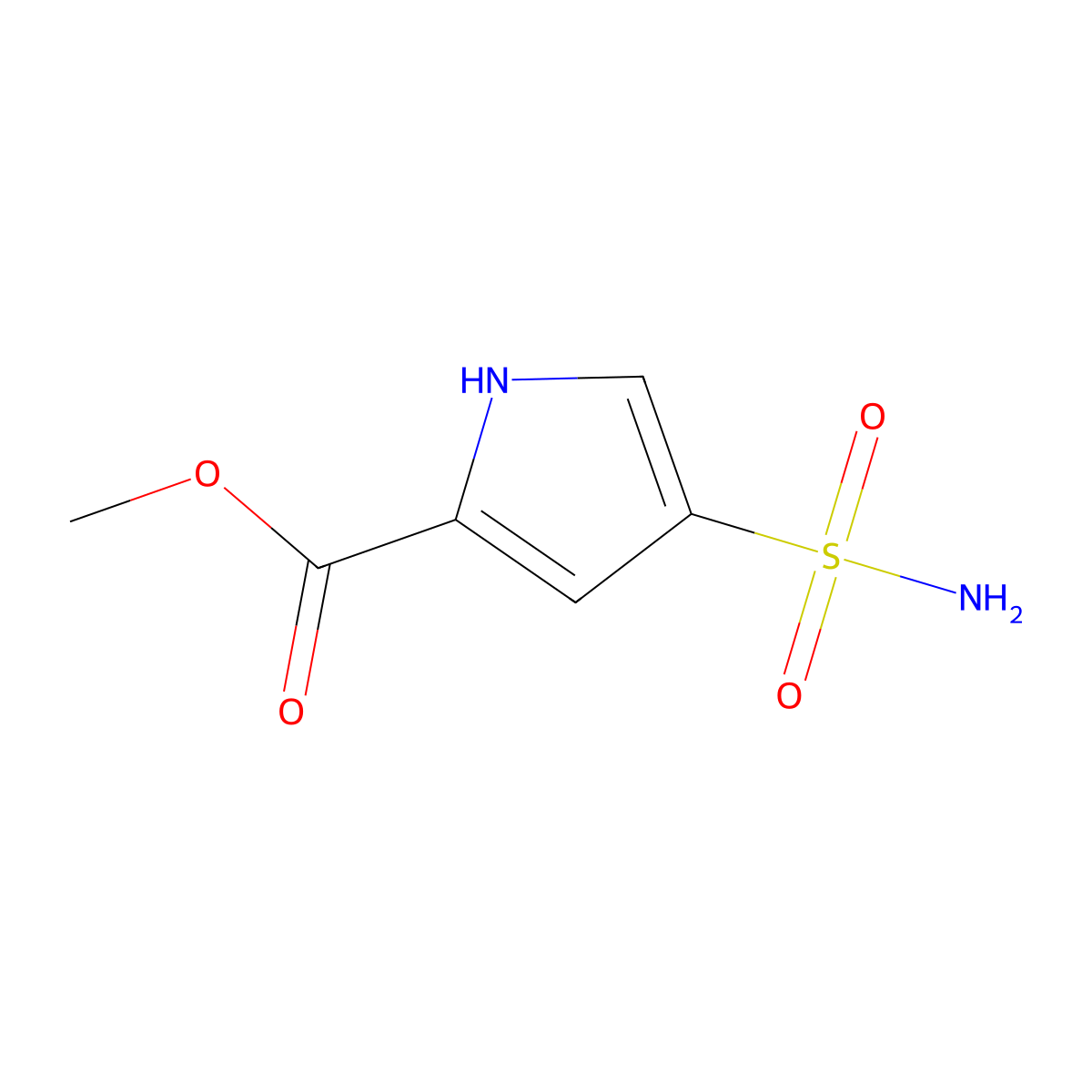 methyl 4-sulfamoyl-1H-pyrrole-2-carboxylate molecular structure, CAS 1482247-16-4