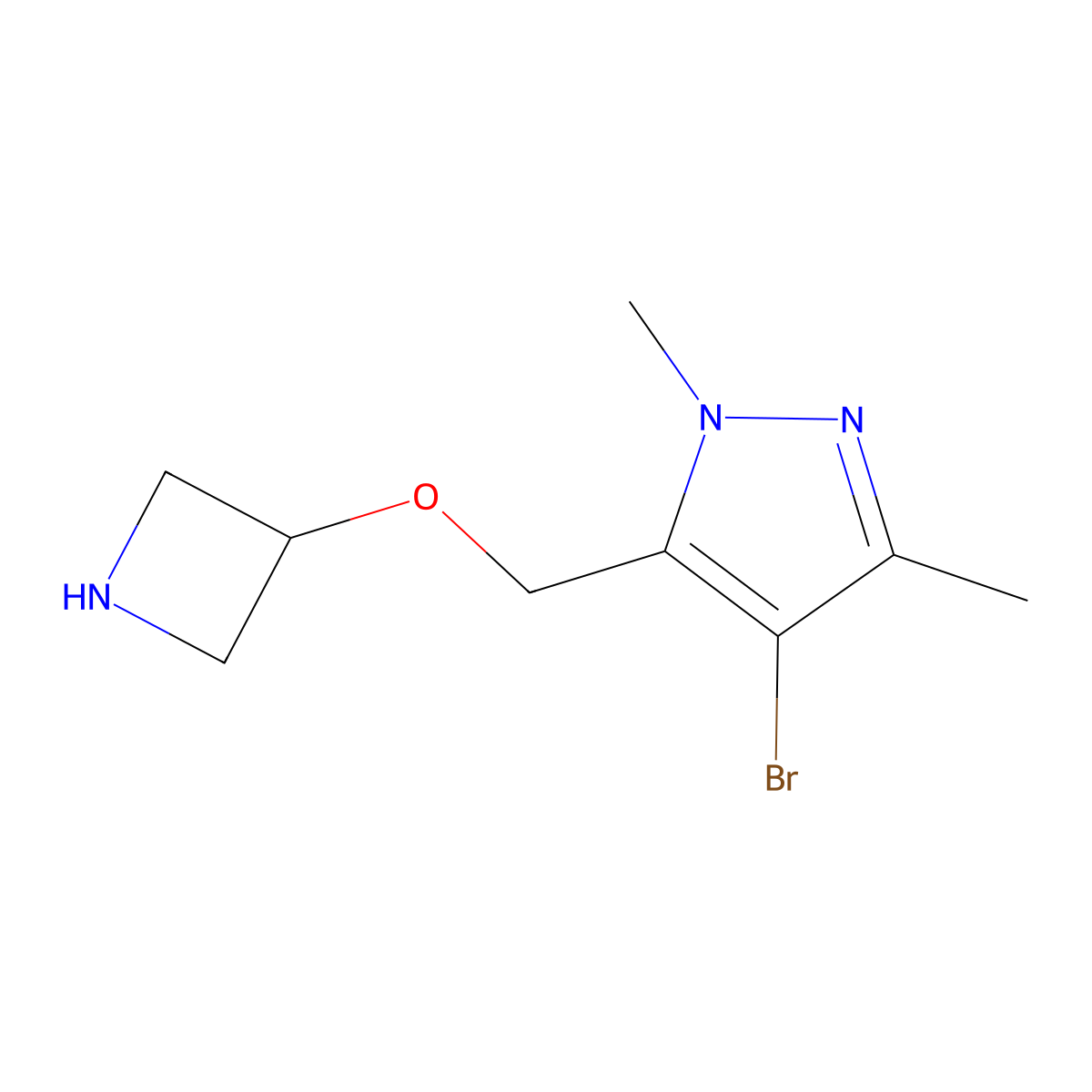 5-[(azetidin-3-yloxy)methyl]-4-bromo-1,3-dimethyl-1H-pyrazole molecular structure, CAS 1482268-39-2