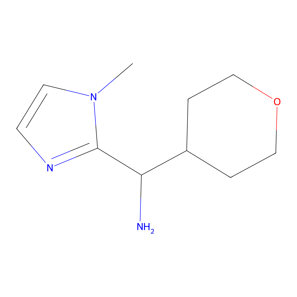 (1-methyl-1H-imidazol-2-yl)(oxan-4-yl)methanamine molecular structure, CAS 1482275-04-6