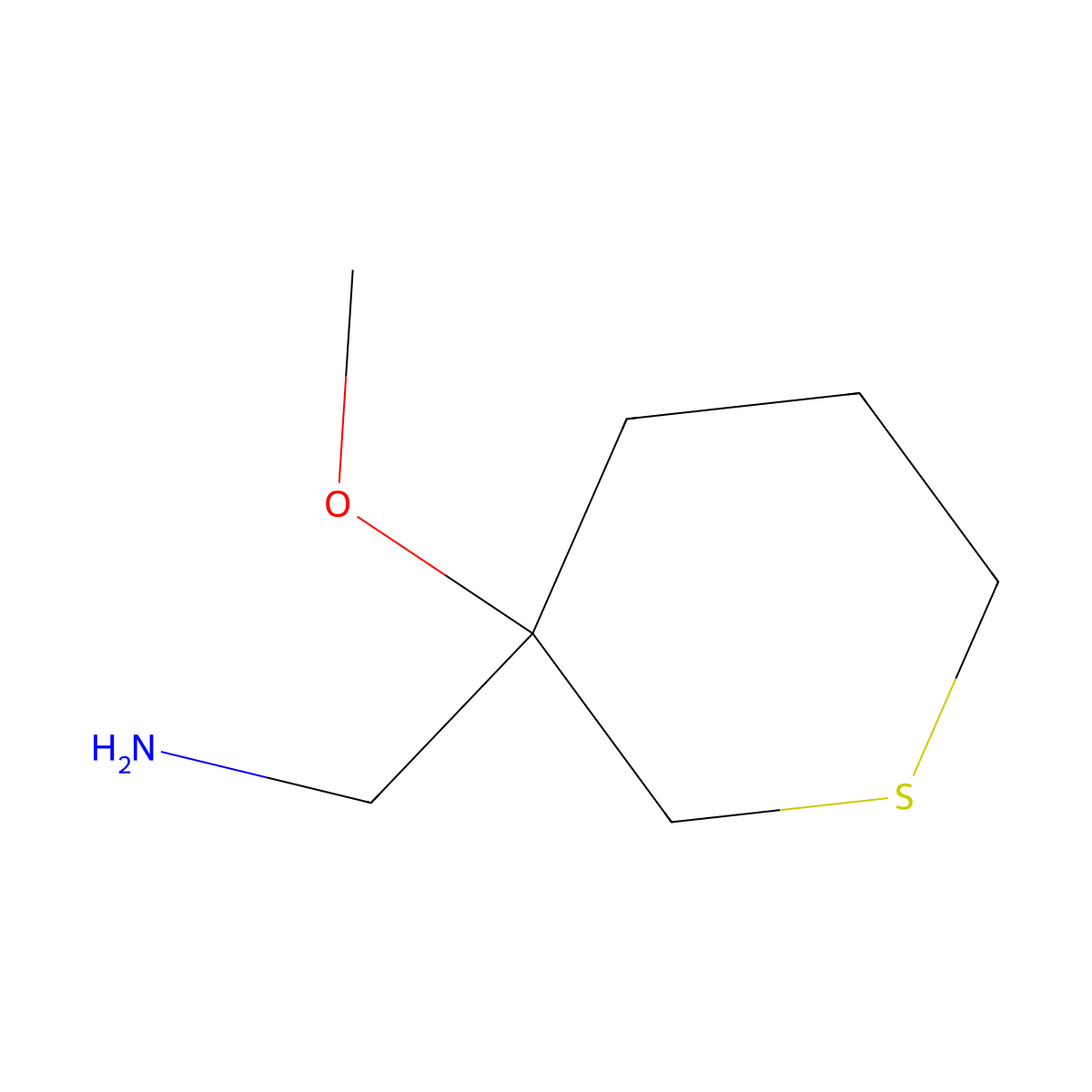 (3-Methoxythian-3-yl)methanamine molecular structure, CAS 1482287-59-1