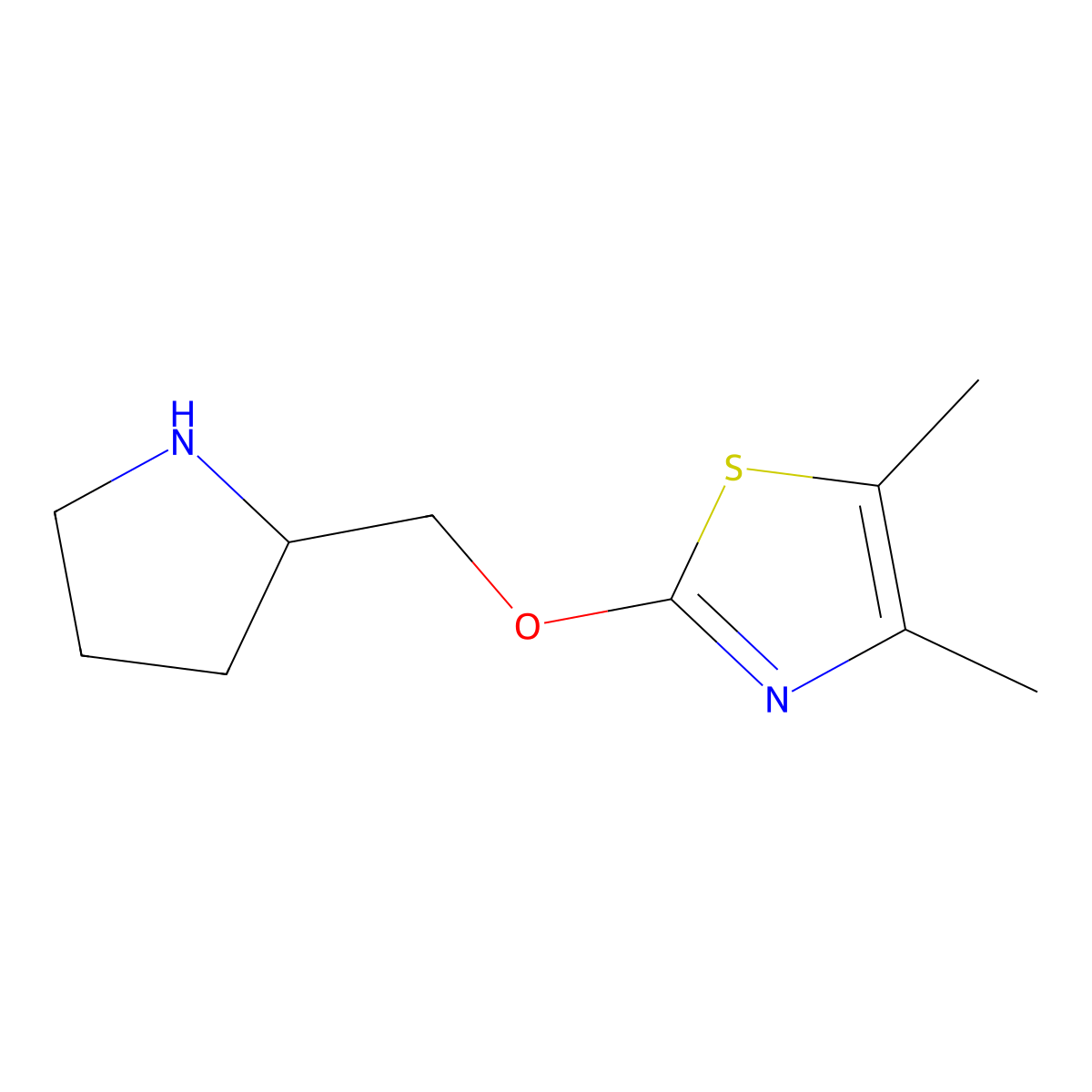 4,5-Dimethyl-2-[(pyrrolidin-2-yl)methoxy]-1,3-thiazole molecular structure, CAS 1482289-07-5