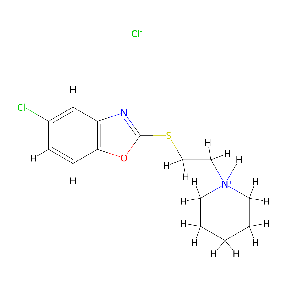 Benzoxazole, 5-chloro-2-((2-piperidinoethyl)thio)-, monohydrochloride molecular structure, CAS 14823-27-9