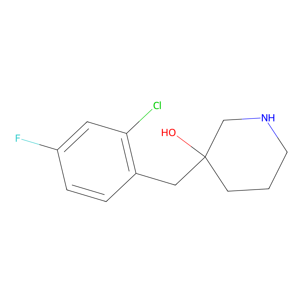 3-(2-Chloro-4-fluorobenzyl)piperidin-3-ol molecular structure, CAS 1482374-15-1