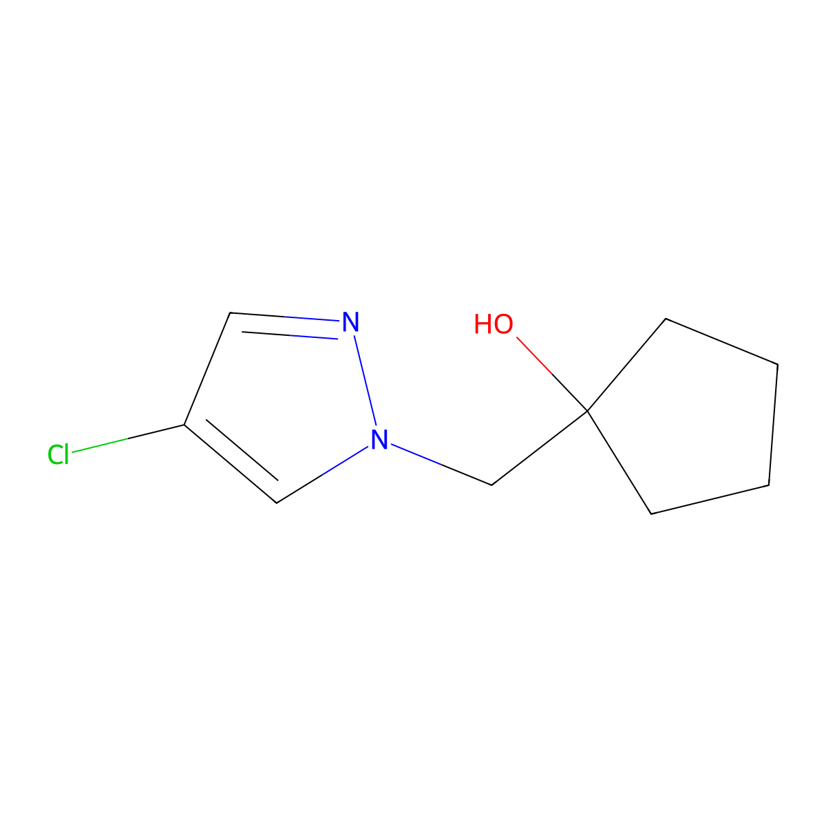 1-[(4-chloro-1H-pyrazol-1-yl)methyl]cyclopentan-1-ol molecular structure, CAS 1482412-29-2