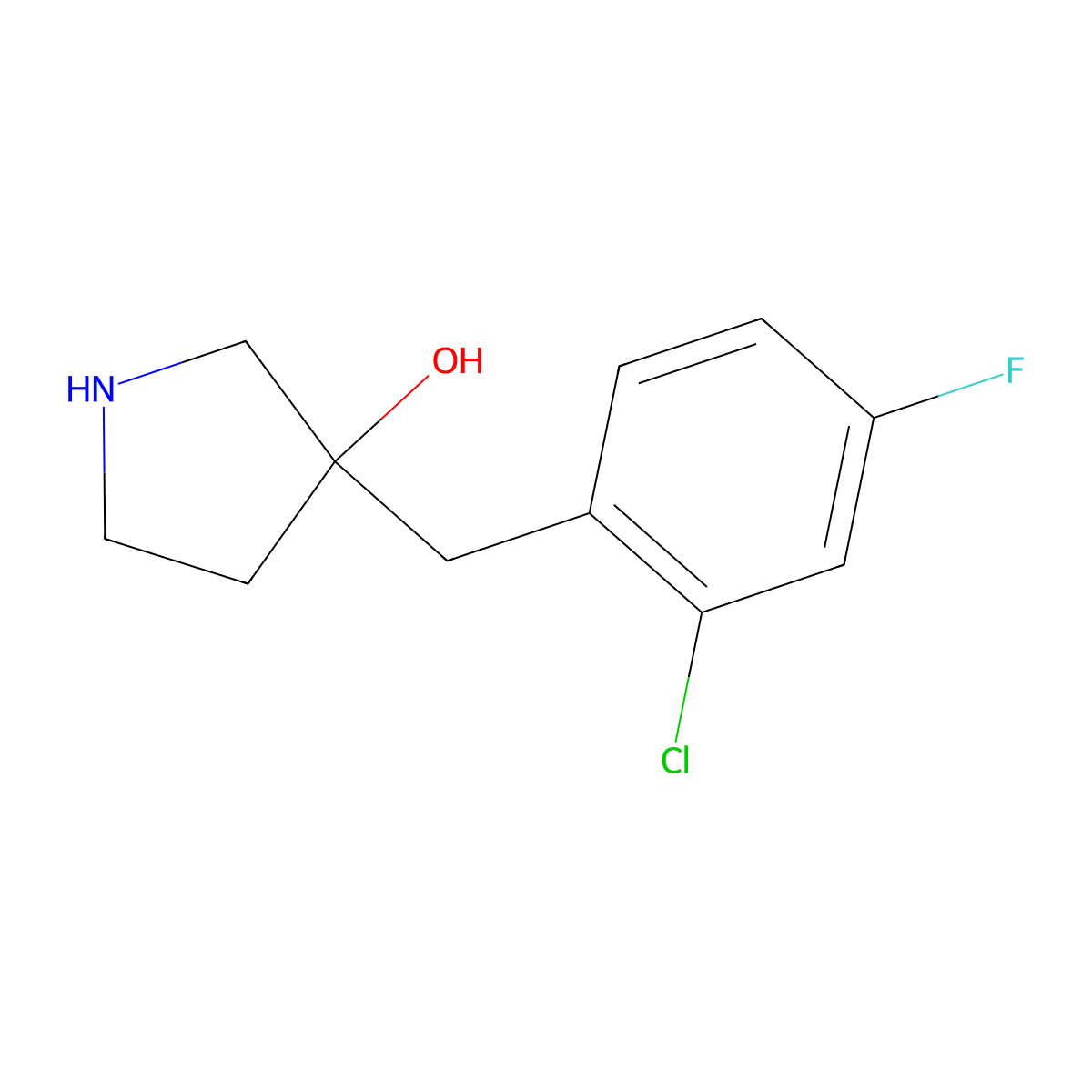3-(2-Chloro-4-fluorobenzyl)pyrrolidin-3-ol molecular structure, CAS 1482433-67-9