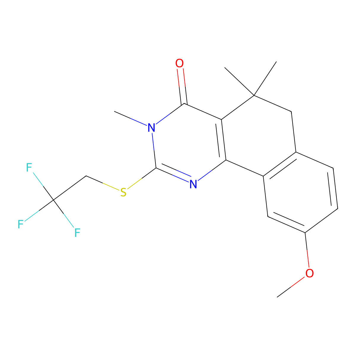 9-methoxy-3,5,5-trimethyl-2-((2,2,2-trifluoroethyl)thio)-5,6-dihydrobenzo[h]quinazolin-4(3H)-one molecular structure, CAS 1482457-84-0