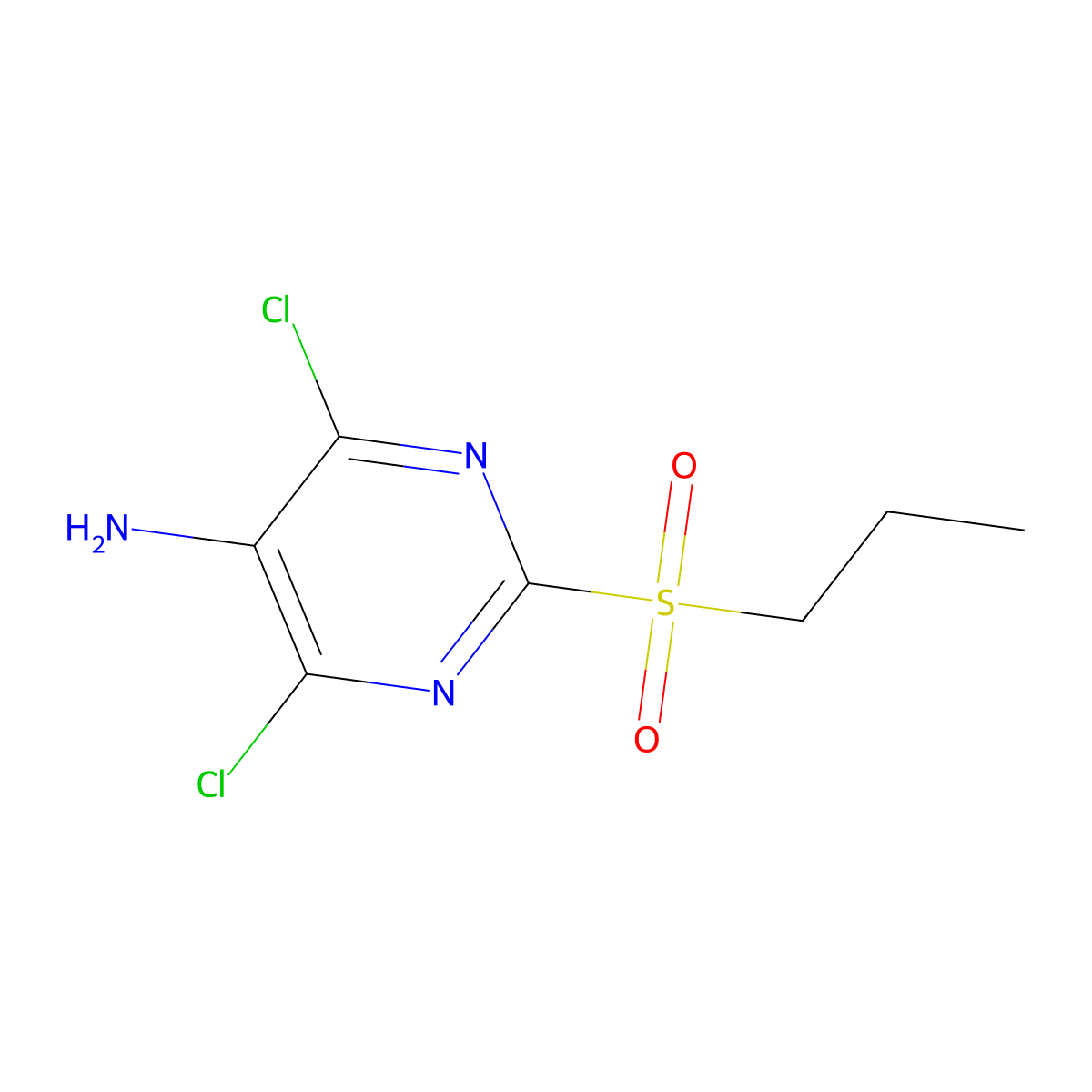 4,6-Dichloro-2-(propylsulfonyl)pyrimidin-5-amine molecular structure, CAS 1482484-62-7