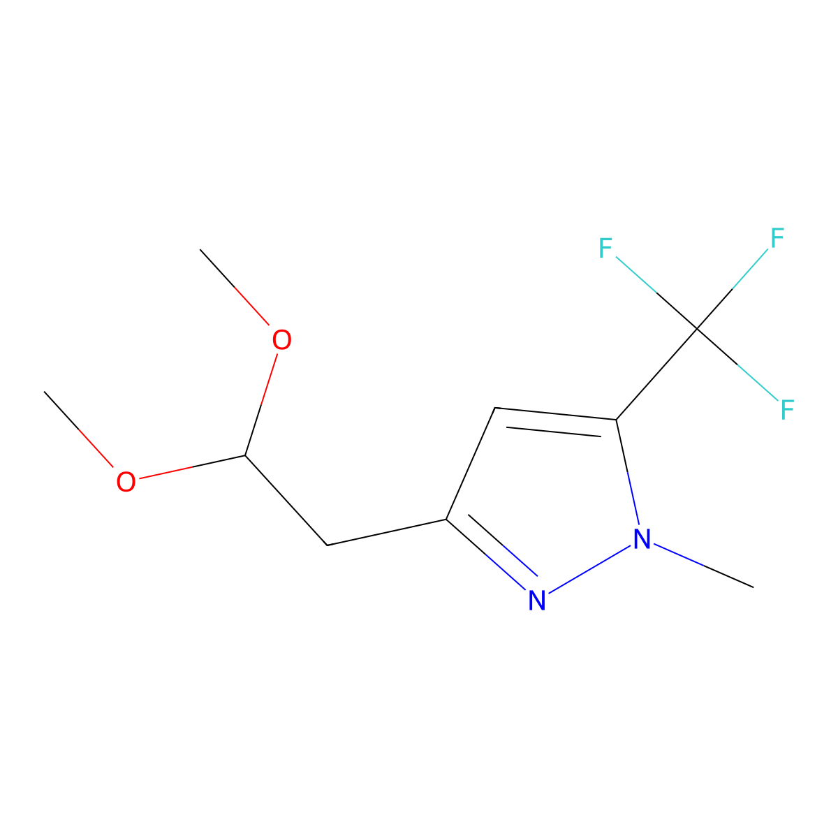 3-(2,2-Dimethoxyethyl)-1-methyl-5-(trifluoromethyl)-1H-pyrazole molecular structure, CAS 1482520-10-4