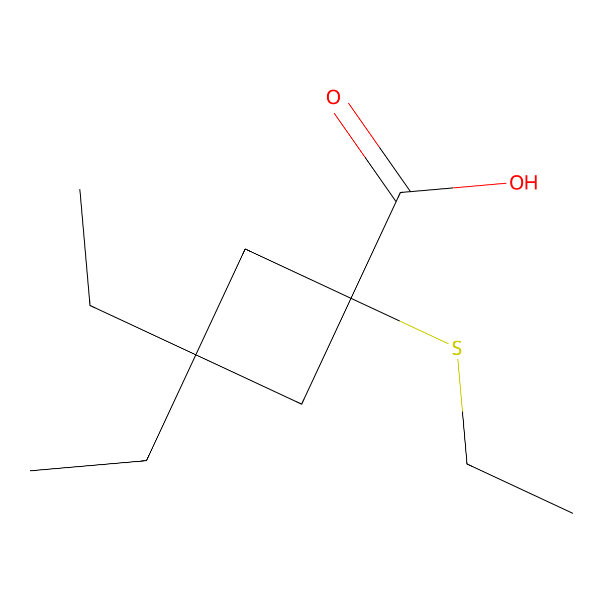 3,3-Diethyl-1-(ethylthio)cyclobutane-1-carboxylic acid molecular structure, CAS 1482560-71-3