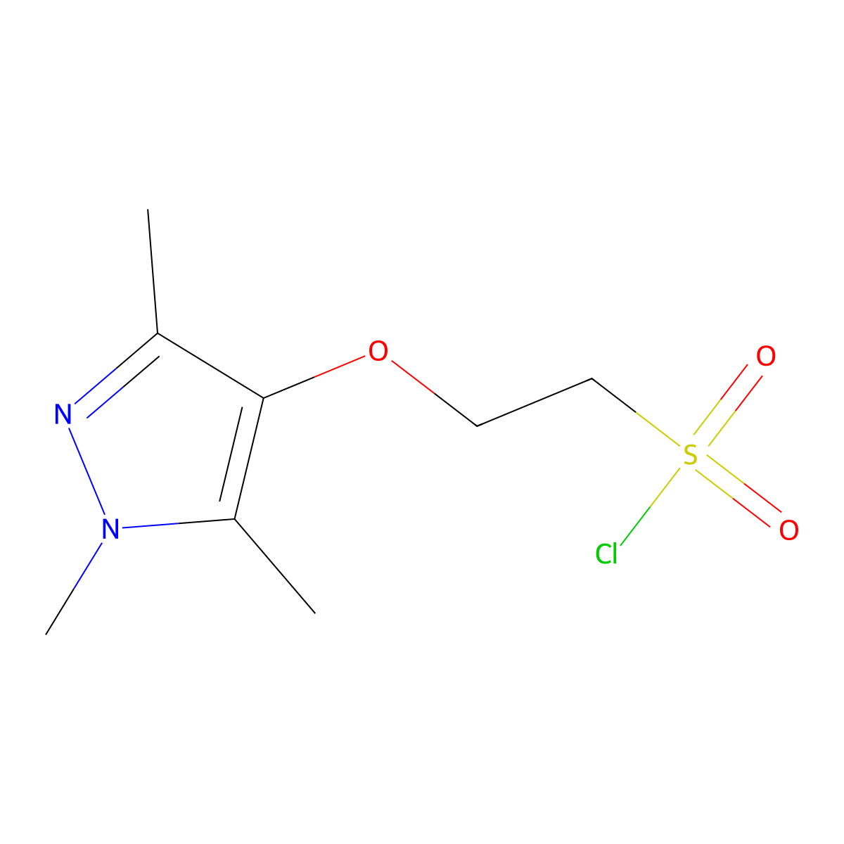 2-((1,3,5-Trimethyl-1h-pyrazol-4-yl)oxy)ethane-1-sulfonyl chloride molecular structure, CAS 1482576-89-5