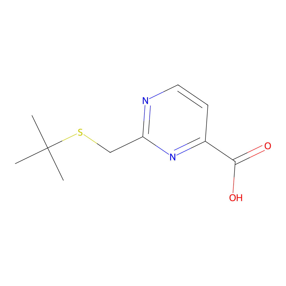 2-((Tert-butylthio)methyl)pyrimidine-4-carboxylic acid molecular structure, CAS 1482622-75-2