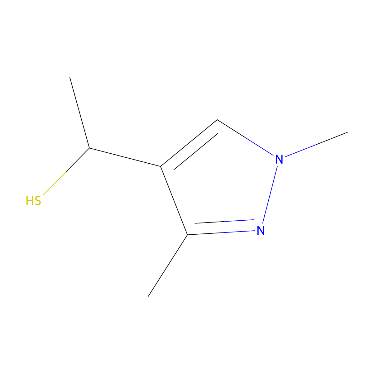 1-(1,3-dimethyl-1H-pyrazol-4-yl)ethane-1-thiol molecular structure, CAS 1482680-00-1