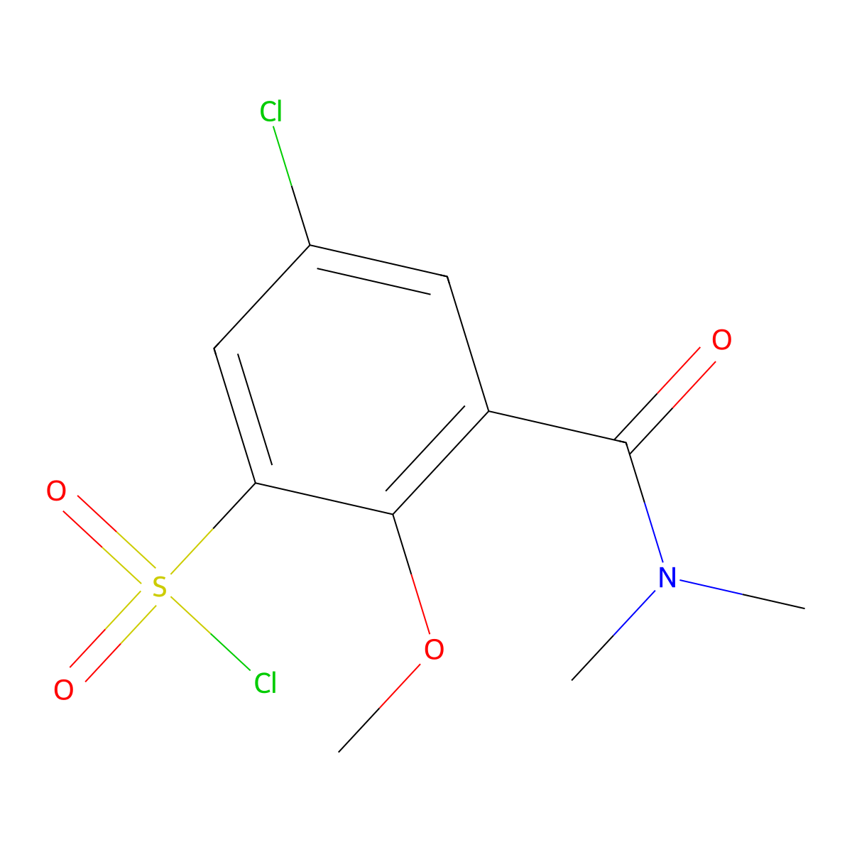 5-Chloro-3-(dimethylcarbamoyl)-2-methoxybenzene-1-sulfonyl chloride molecular structure, CAS 1482800-95-2
