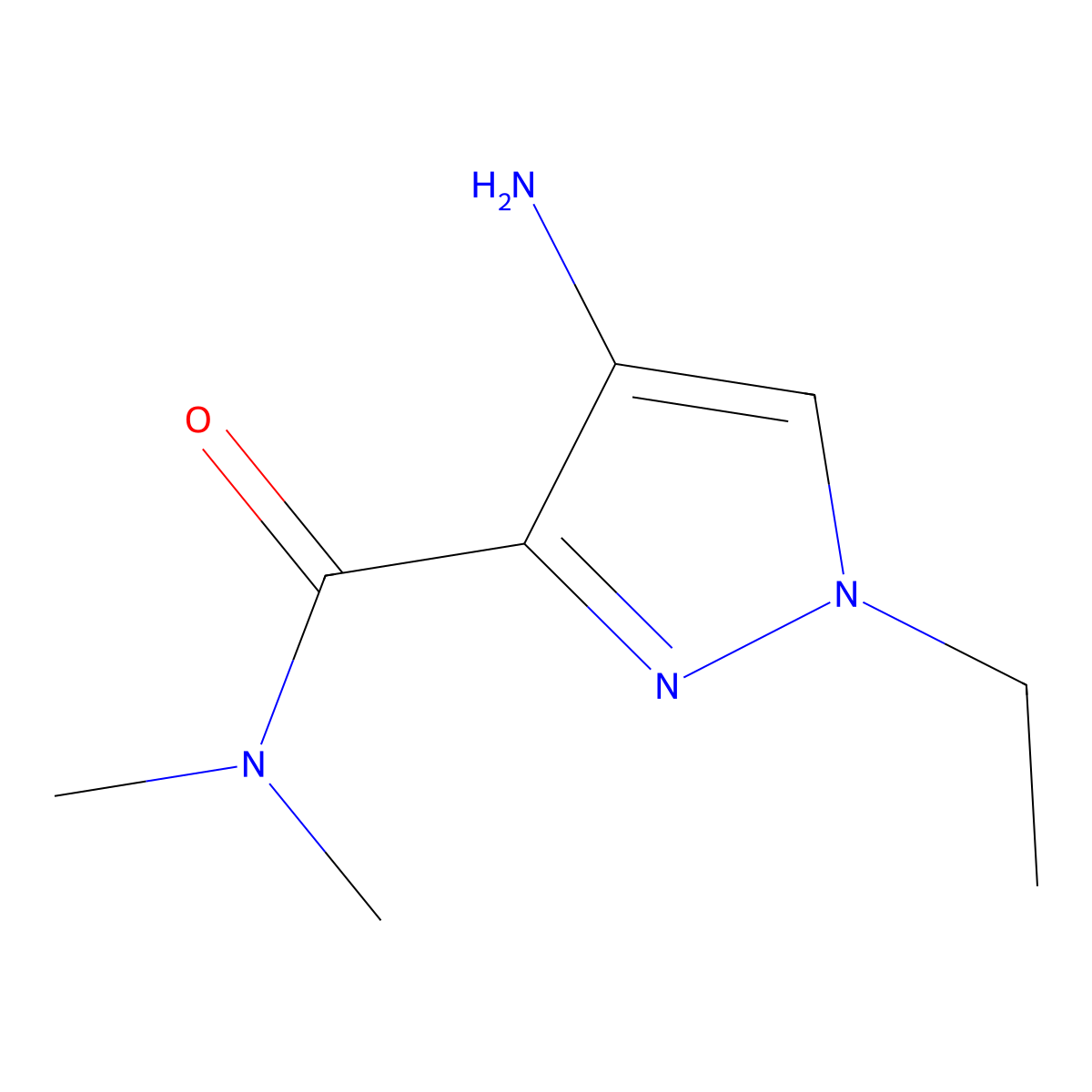4-amino-1-ethyl-N,N-dimethyl-1H-pyrazole-3-carboxamide molecular structure, CAS 1482803-88-2