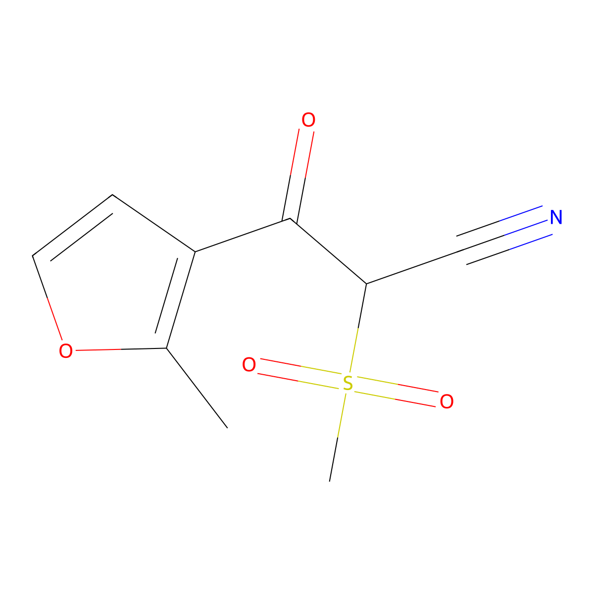 2-Methanesulfonyl-3-(2-methylfuran-3-yl)-3-oxopropanenitrile molecular structure, CAS 1482907-35-6