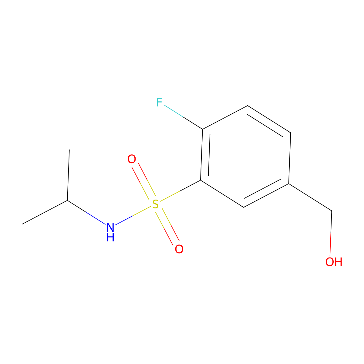 2-fluoro-5-(hydroxymethyl)-N-(propan-2-yl)benzene-1-sulfonamide molecular structure, CAS 1482952-22-6