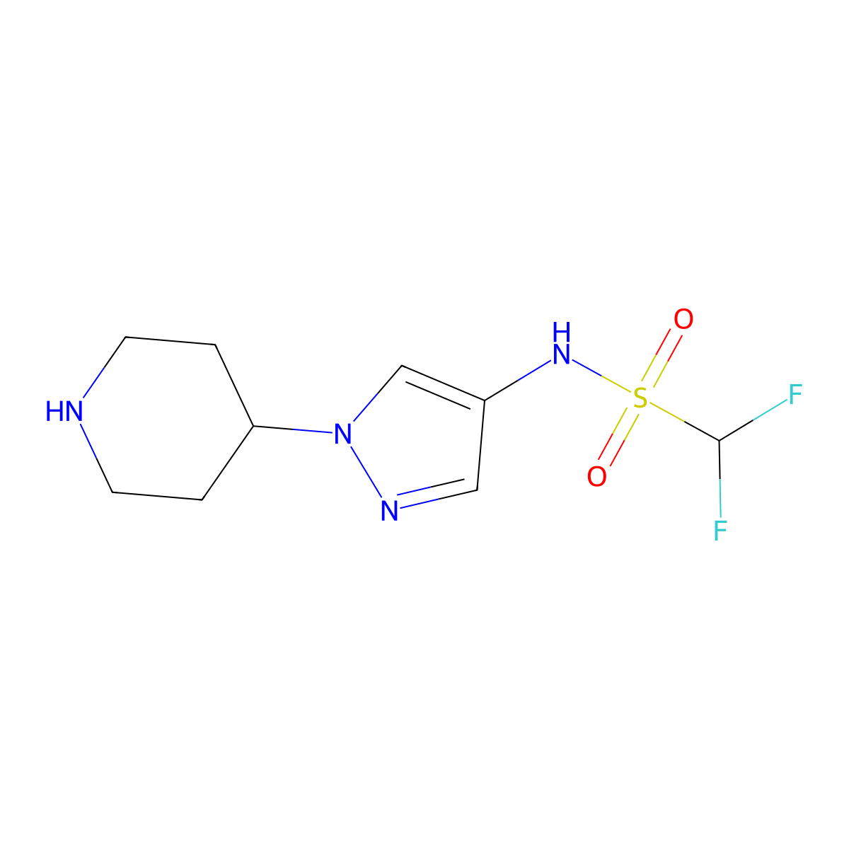 1,1-Difluoro-N-[1-(piperidin-4-yl)-1H-pyrazol-4-yl]methanesulfonamide molecular structure, CAS 1482982-84-2