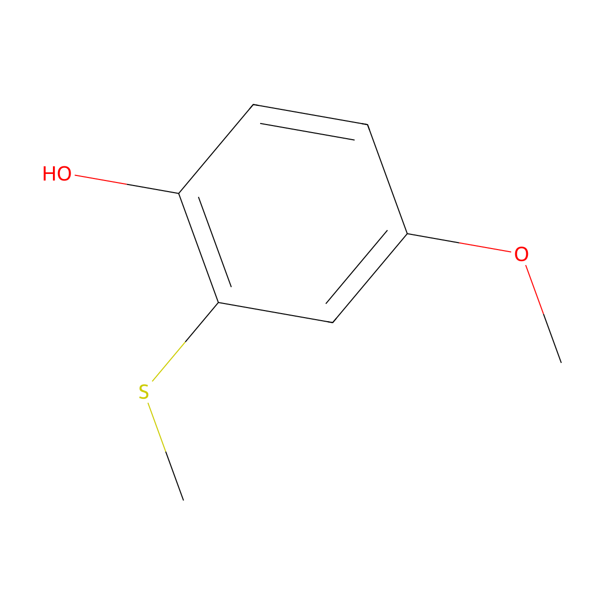 4-Methoxy-2-(methylthio)phenol molecular structure, CAS 1483-18-7