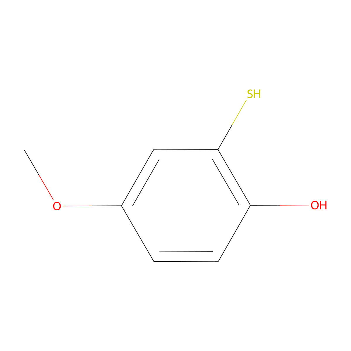 2-Mercapto-4-methoxyphenol molecular structure, CAS 1483-19-8