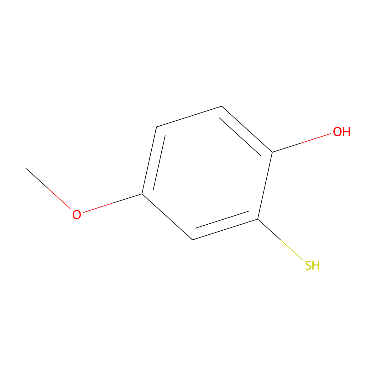 2-Mercapto-4-methoxyphenol molecular structure, CAS 1483-19-8