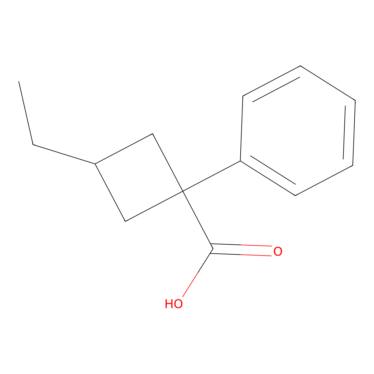 3-Ethyl-1-phenylcyclobutane-1-carboxylic acid molecular structure, CAS 1483057-50-6