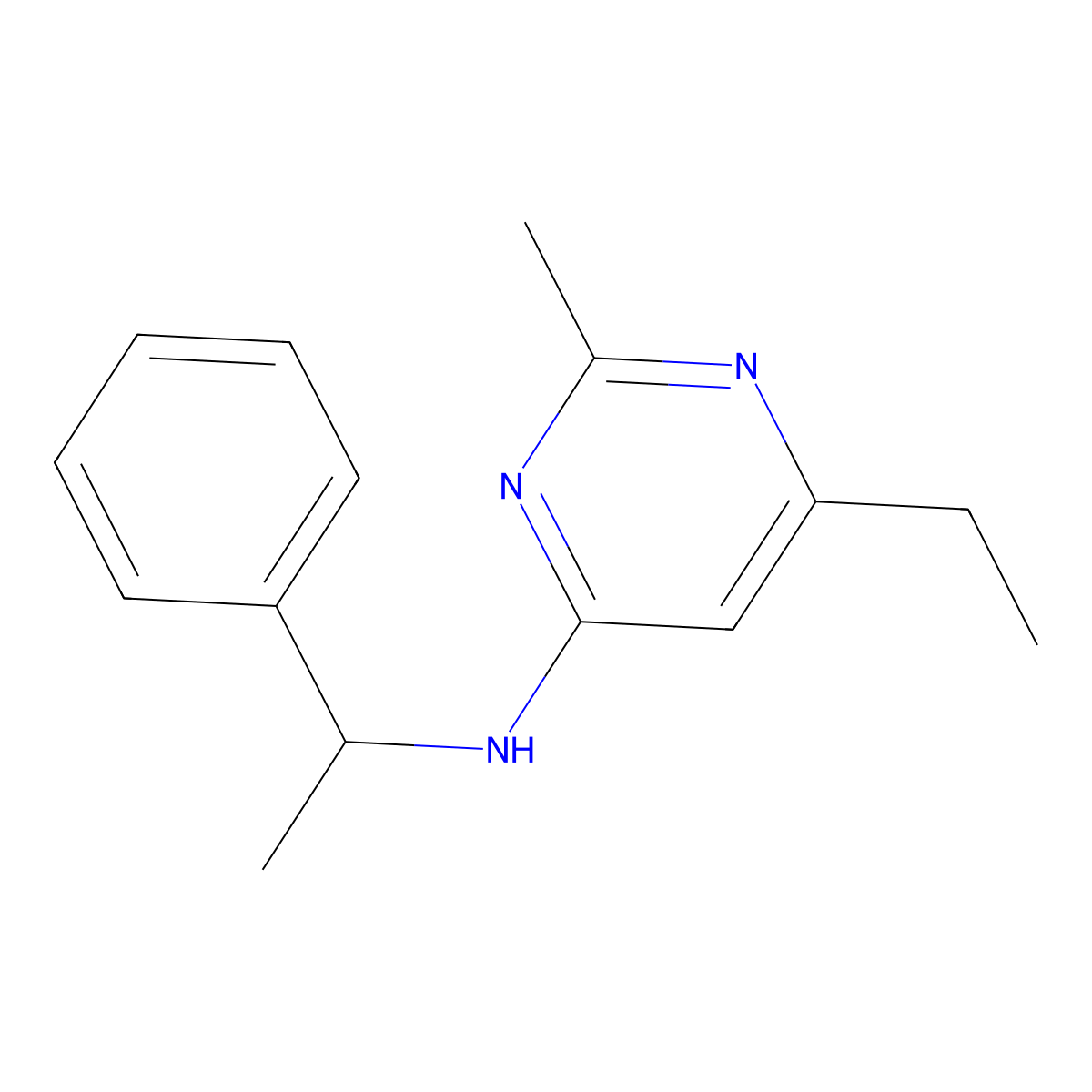 6-ethyl-2-methyl-N-(1-phenylethyl)pyrimidin-4-amine molecular structure, CAS 1483070-03-6