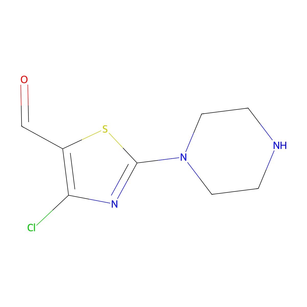 4-Chloro-2-(piperazin-1-yl)-1,3-thiazole-5-carbaldehyde molecular structure, CAS 1483130-73-9