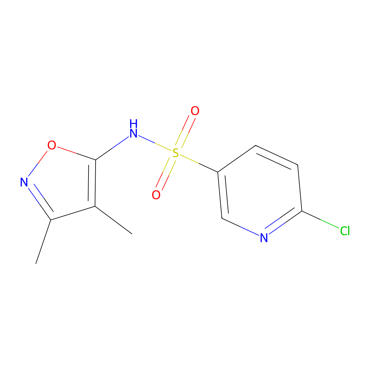 6-chloro-N-(3,4-dimethyl-1,2-oxazol-5-yl)pyridine-3-sulfonamide molecular structure, CAS 1483136-57-7