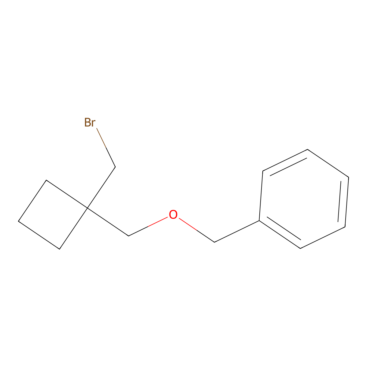 (((1-(Bromomethyl)cyclobutyl)methoxy)methyl)benzene molecular structure, CAS 1483150-26-0