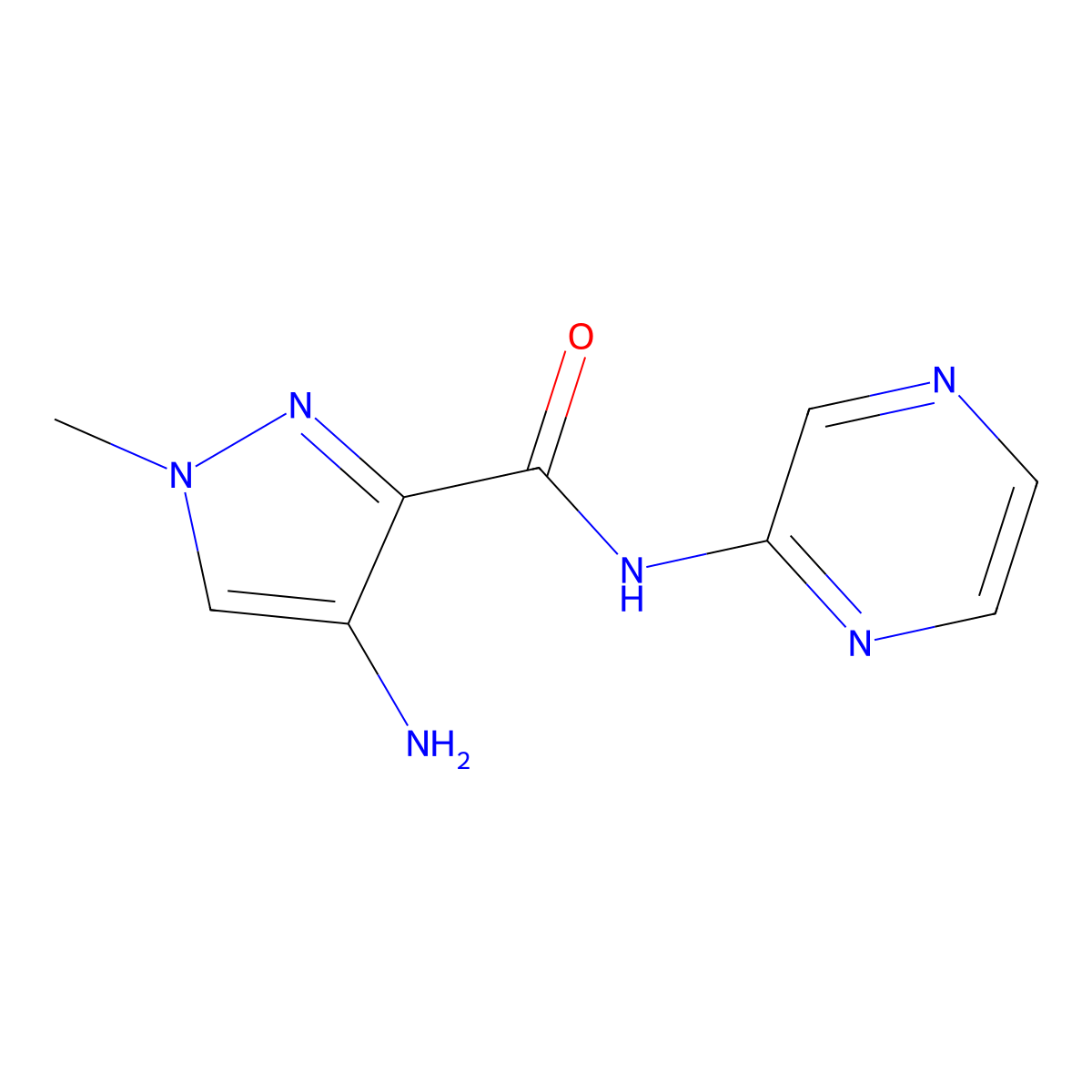 4-amino-1-methyl-N-(pyrazin-2-yl)-1H-pyrazole-3-carboxamide molecular structure, CAS 1483208-99-6