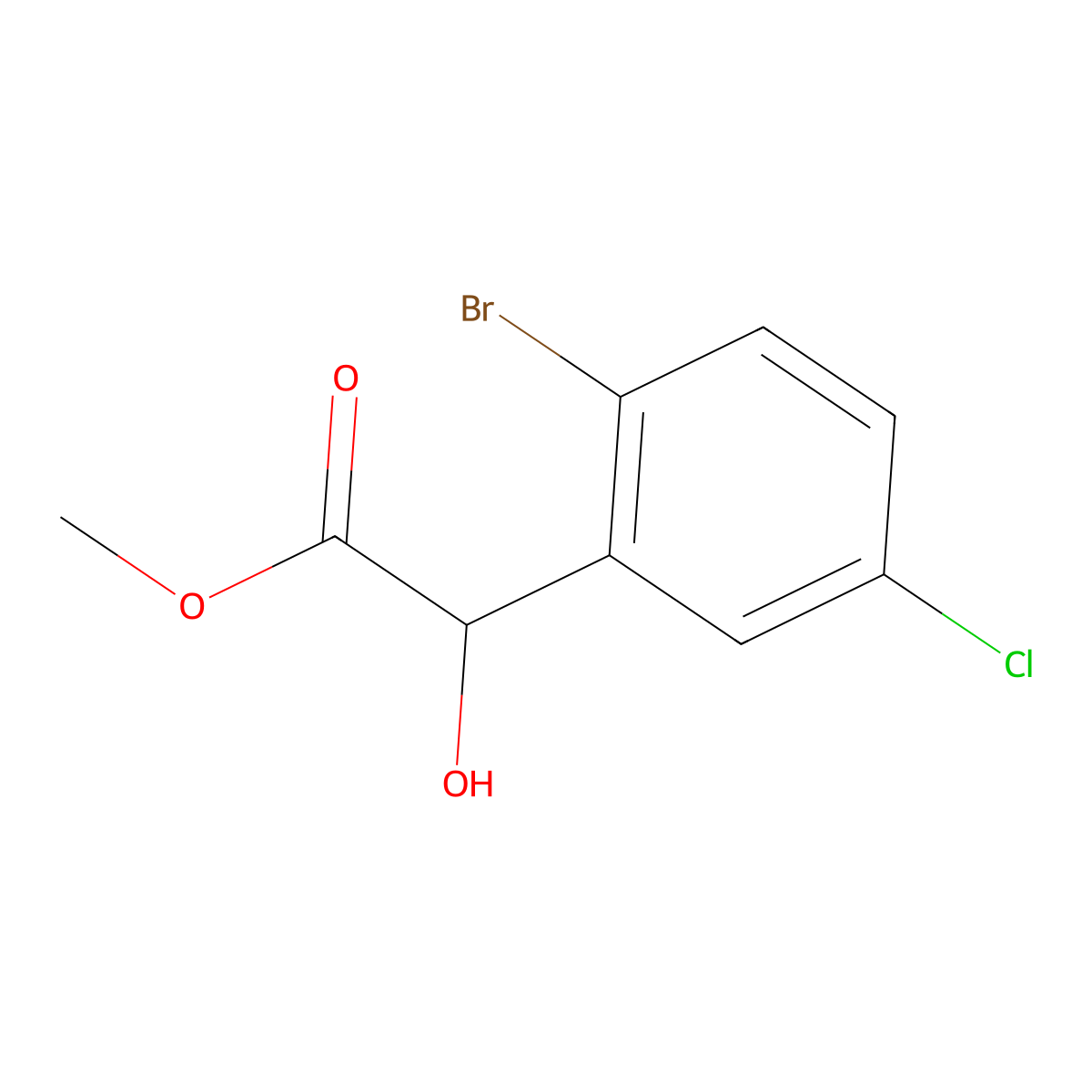 Methyl 2-(2-bromo-5-chlorophenyl)-2-hydroxyacetate molecular structure, CAS 1483229-71-5