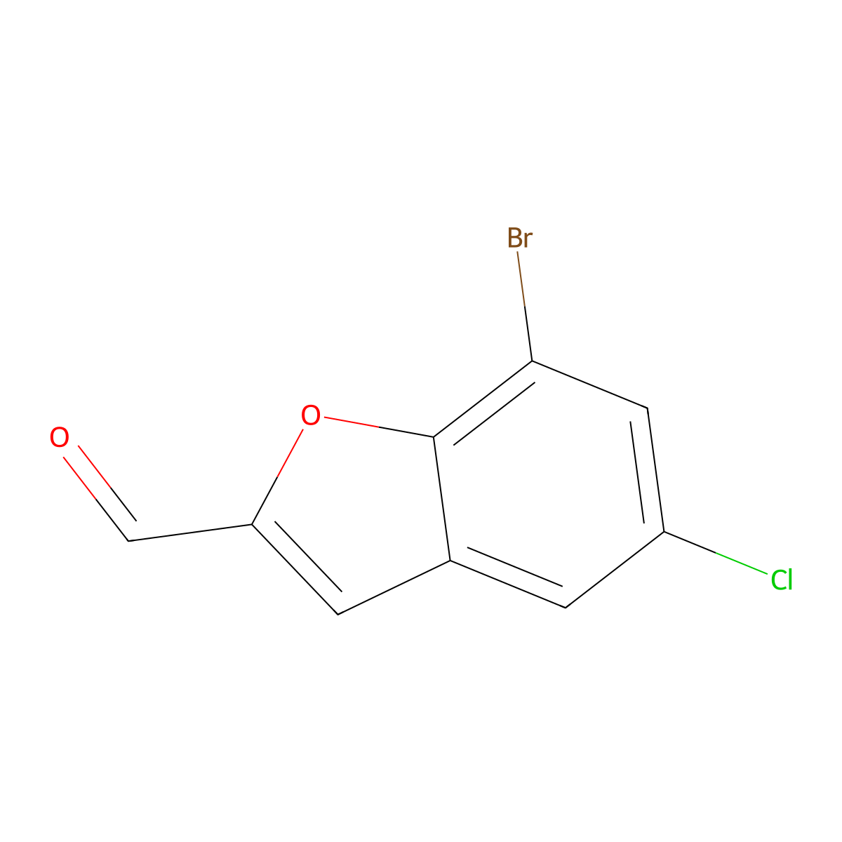 7-Bromo-5-chloro-1-benzofuran-2-carbaldehyde molecular structure, CAS 1483239-60-6