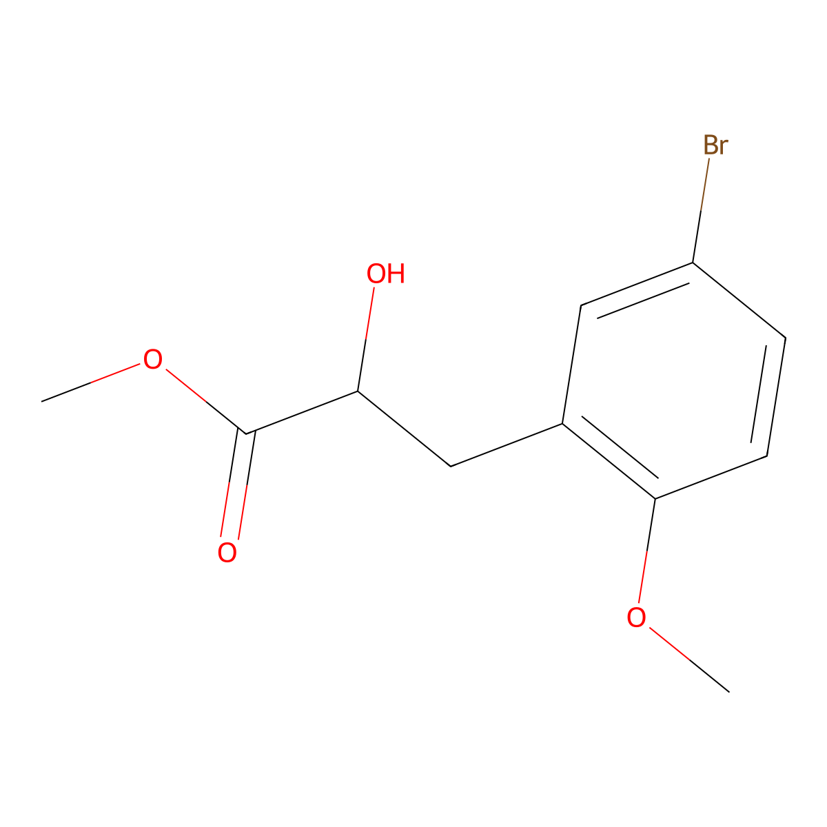 Methyl 3-(5-bromo-2-methoxyphenyl)-2-hydroxypropanoate molecular structure, CAS 1483278-79-0