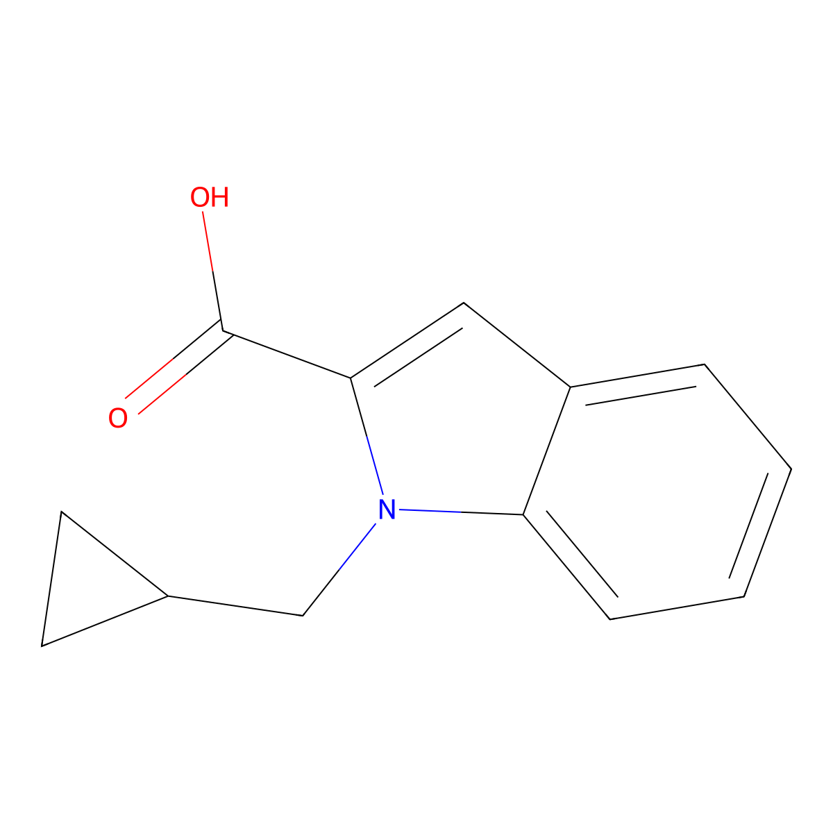 1-(cyclopropylmethyl)-1H-indole-2-carboxylic acid molecular structure, CAS 1483284-21-4