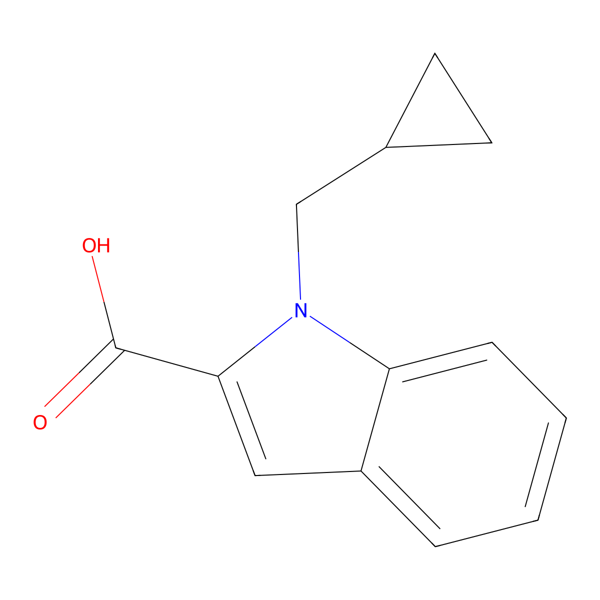 1-(cyclopropylmethyl)-1H-indole-2-carboxylic acid molecular structure, CAS 1483284-21-4