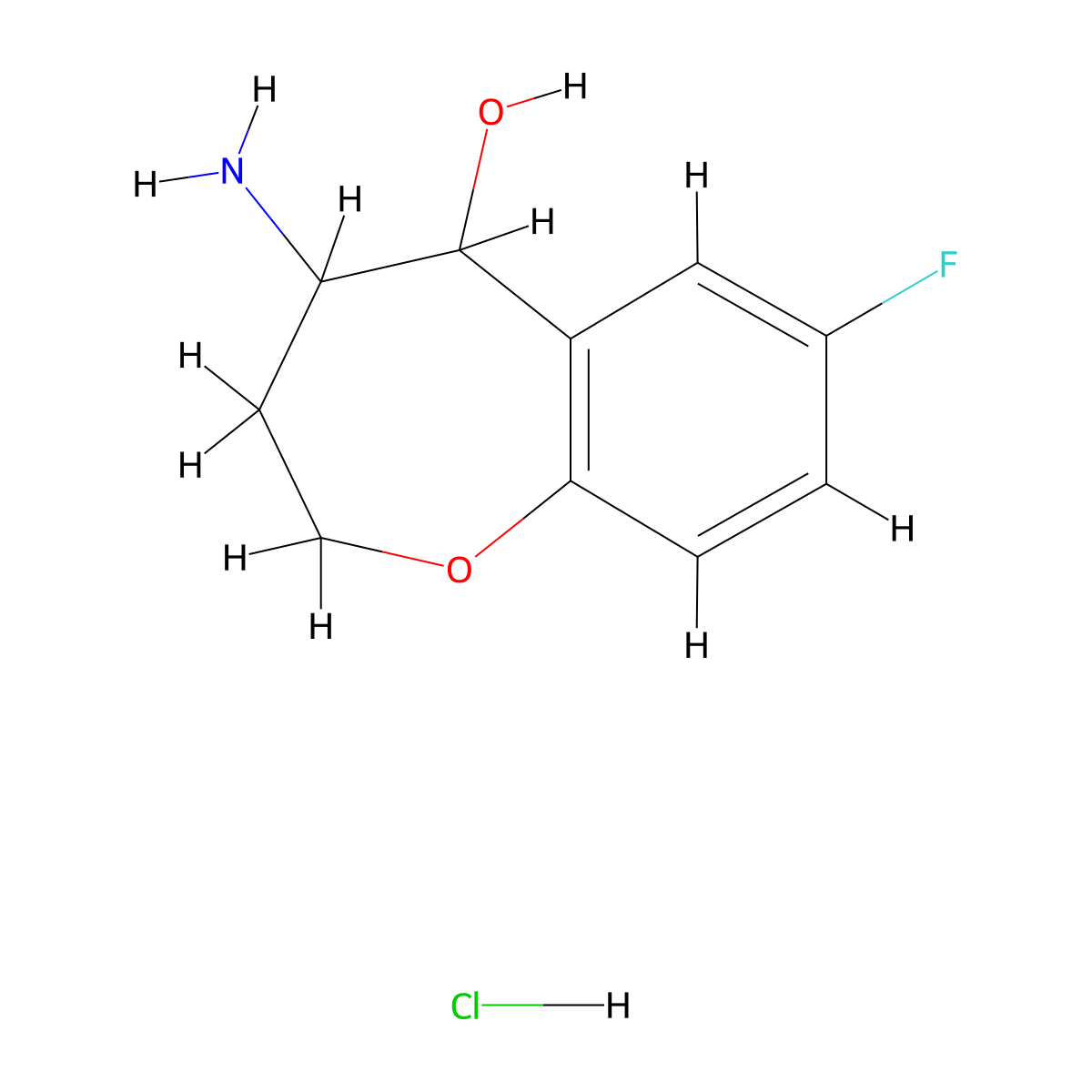 4-Amino-7-fluoro-2,3,4,5-tetrahydro-1-benzoxepin-5-ol hydrochloride molecular structure, CAS 1483294-37-6
