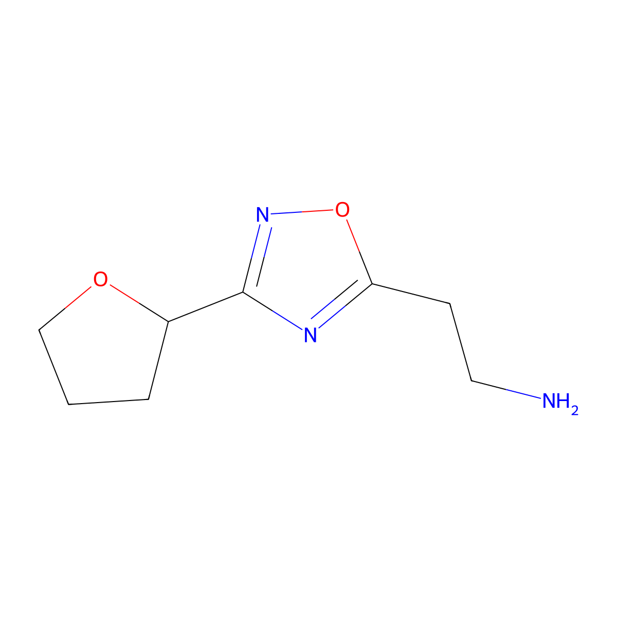 2-[3-(Oxolan-2-YL)-1,2,4-oxadiazol-5-YL]ethan-1-amine molecular structure, CAS 1483295-31-3